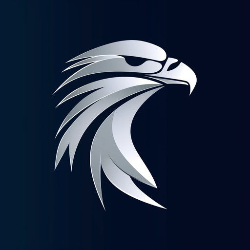 Corporate eagle logo with clean lines and a metallic finish against navy blue background