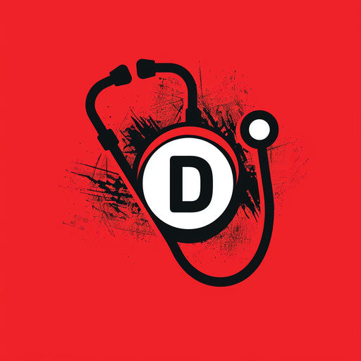 Bold doctor logo with strong typography on bright red background