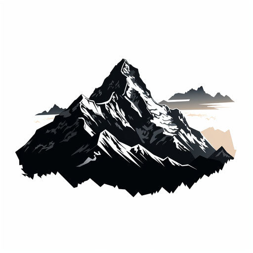 Mountain silhouette in Chiaroscuro Art style, on white background