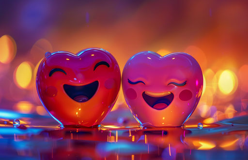 Two happy meme emotions in heart shape