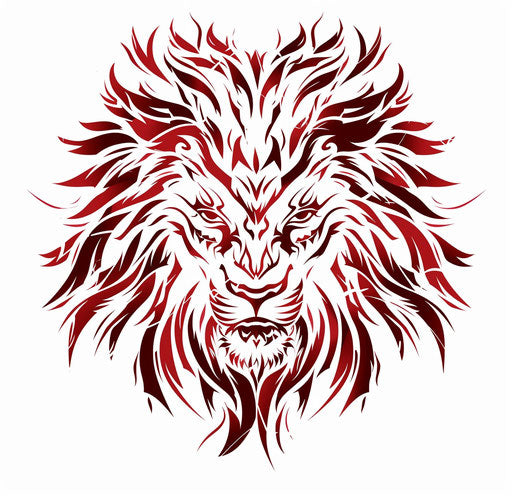 Tribal lion head on white background, light red style,