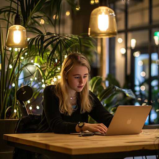 Young entrepreneur working on a laptop in a stylish coworking space