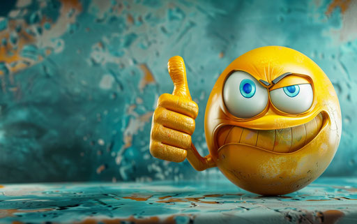 Positive gesture with shiny eye in absurd style