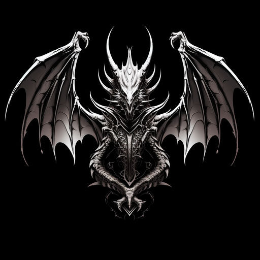 Black and white winged dragon tattoo, anglo-gothic style