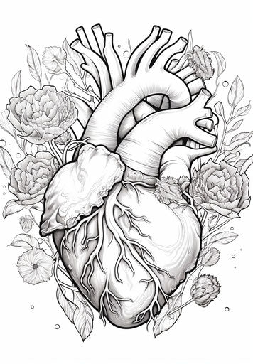 Detailed realistic heart coloring page for children