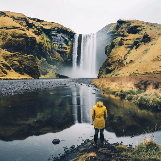 Clear waterfalls and steep cliffs in the style of Chris Burkard