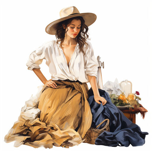 Clothing illustration in the style of oil painting, on white background