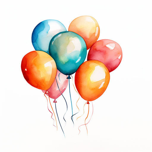 Birthday balloons in Chiaroscuro Art style, on white background
