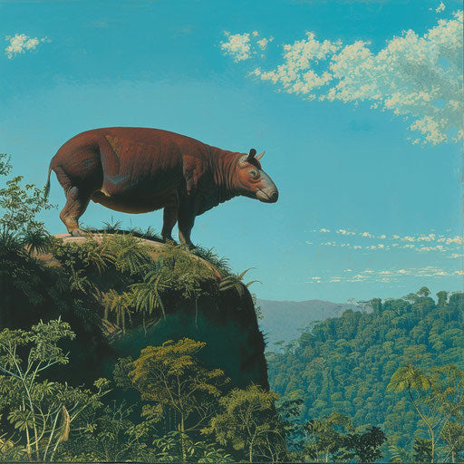 Tapir standing on hill, breathtaking rainforest vista