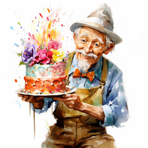 Funny birthday clip art in the style of Oil painting, on a white background