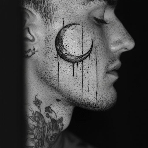 Facial tattoos for men with a minimalist crescent moon