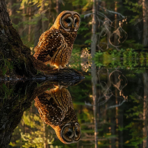 Northern spotted owl reflecting