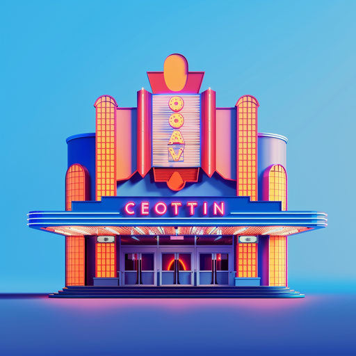 Realistic cinema clipart on vibrant royal blue background