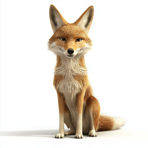 3D coyote in photo realistic style with flat white background, isolated clipart