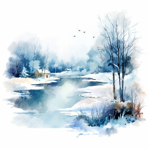 Winter clipart in the style of Impressionistic Art, on a white background