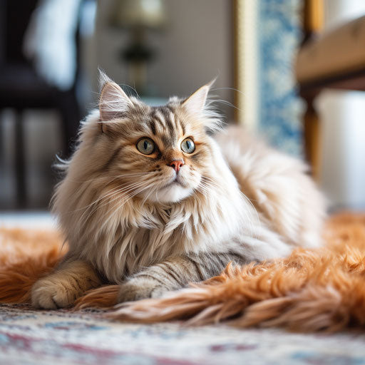 A Siberian cat lying on a carpet