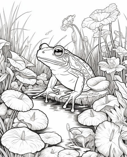 Frog in a tranquil garden inspired by Mexican folklore