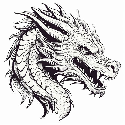 Dragon head for tattoo drawing to download on white