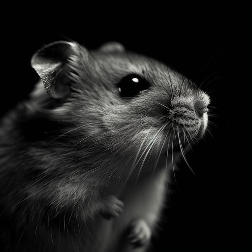 Syrian hamster in high-contrast black and white photo