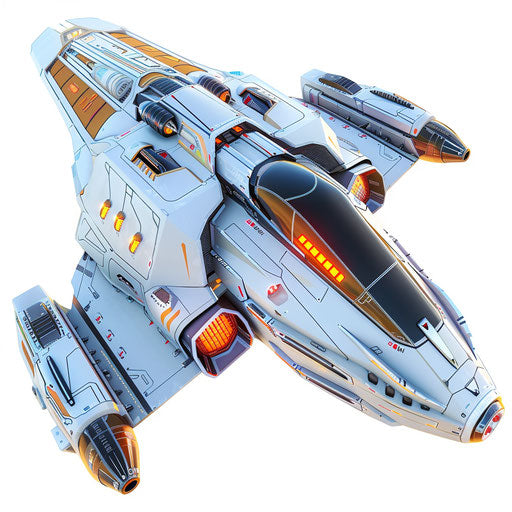 Realistic spaceship illustration on flat white background