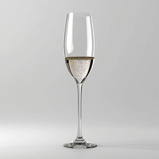 Realistic champagne glass on flat white background, dynamic lighting
