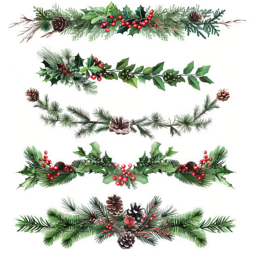 Christmas garland clipart in a photo realistic style on white background
