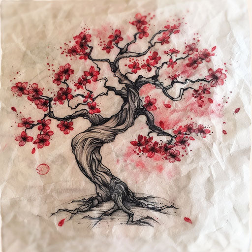 Japanese traditional tree of life tattoo with cherry blossoms