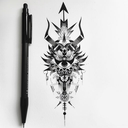 Flat sketch of a neo tribal totem with a modern aesthetic