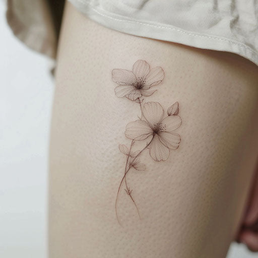 Minimalist sketch of a cherry blossom flower with delicate petals