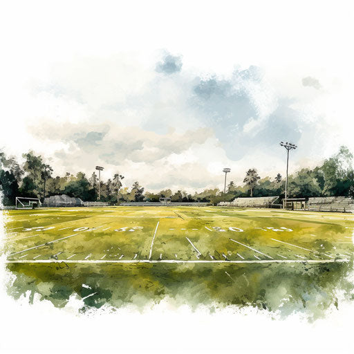 Football field in Oil painting style on white background