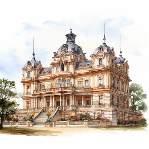 Palace in Oil painting style on white background
