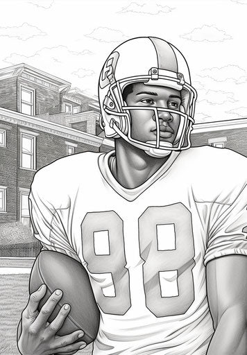 Football player coloring page, sports example dino valls style