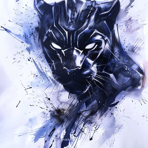 Black panther tattoo with watercolor effects
