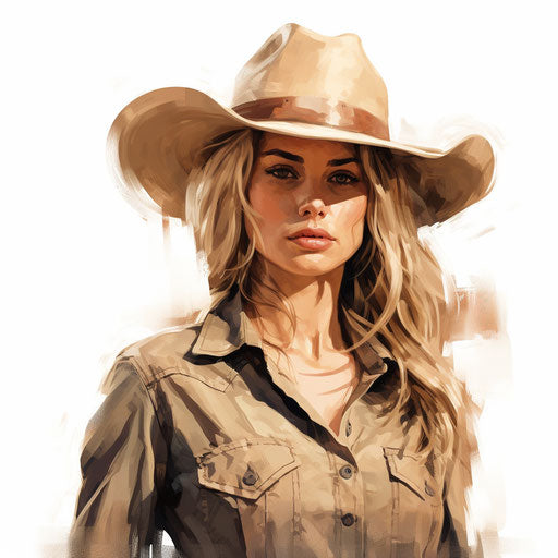 Cowgirl illustration in the style of Oil painting, on white background