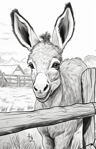 Young donkey in the fence coloring page