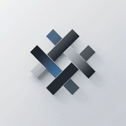 Professional brand logo with muted colors, grey and blue on white background