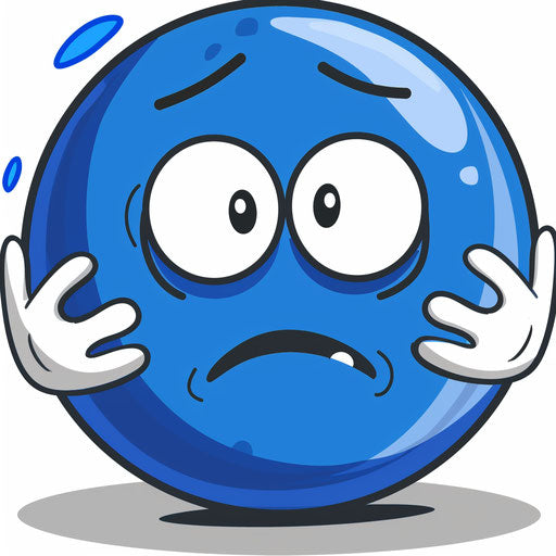 Anthropomorphic blue sphere with confused expression
