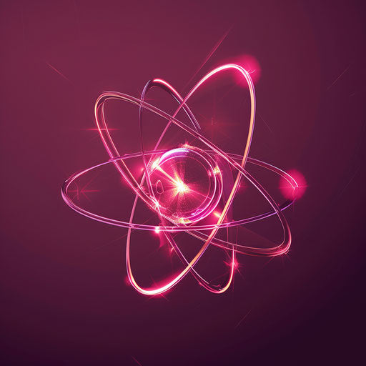 Realistic atom glow on deep red backdrop