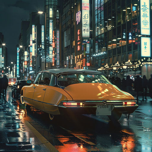 Luxurious limousine shining under city lights