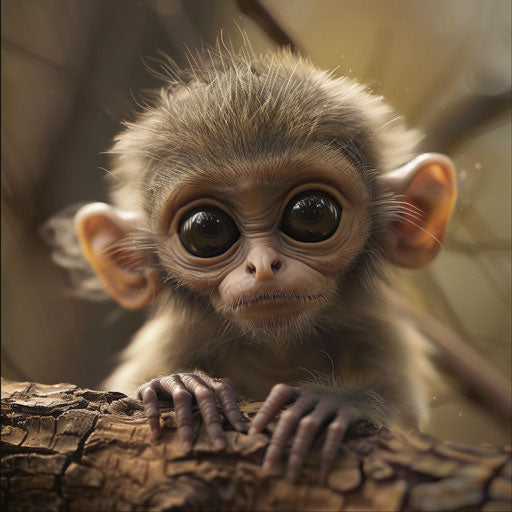 Cute monkey with big eyes, curious expression