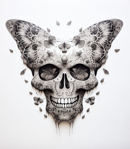 Butterfly skull tattoo design in paper cut-out style