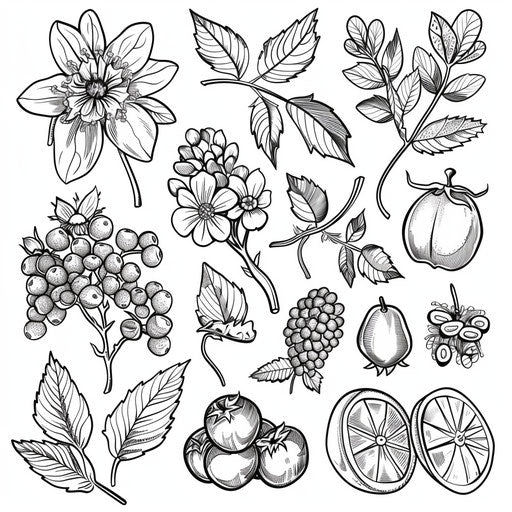 Herbal tea ingredients. Coloring book page