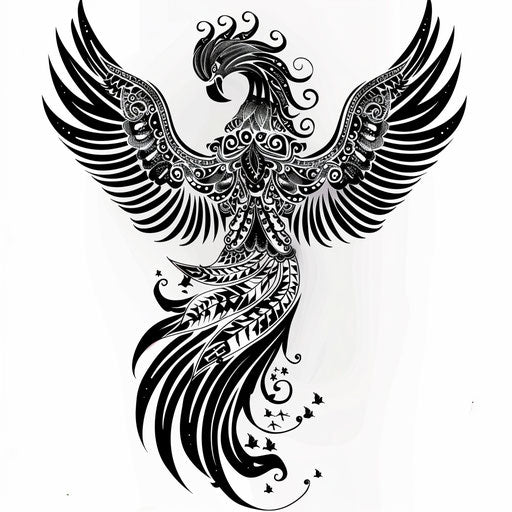 Phoenix with Greek motifs, symbolizing rebirth as a tattoo