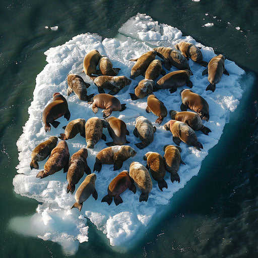 Seal colony under summer sun on remote ice floe
