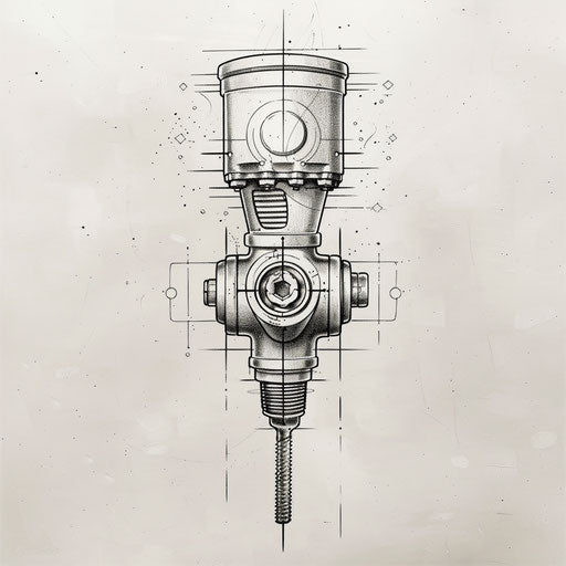 Rustic flat tattoo sketch of a vintage piston