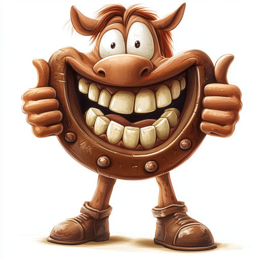 Humorous caricature of a horseshoe with human characteristics