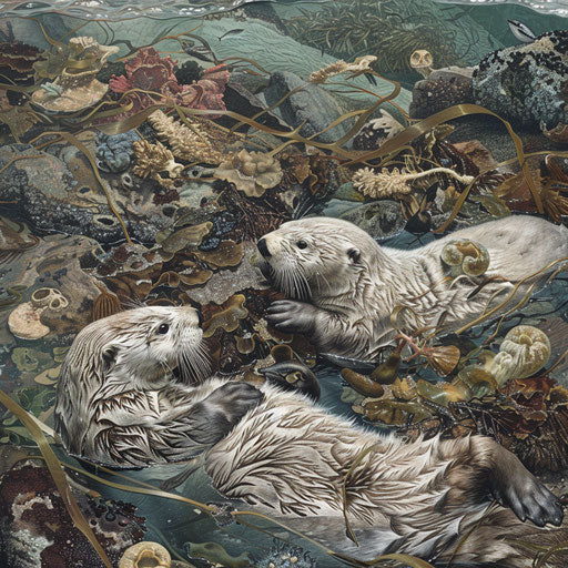 Sea otters in a tidal pool