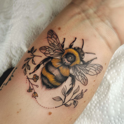 Art Nouveau-inspired bumble bee tattoo