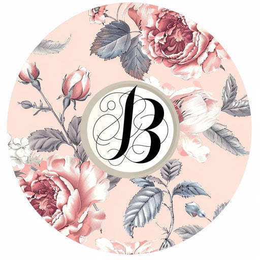 Boutique logo in pink and white with a floral background