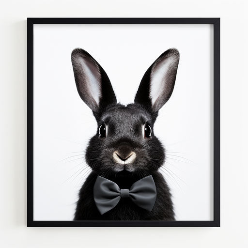 Black rabbit with bow tie on white background